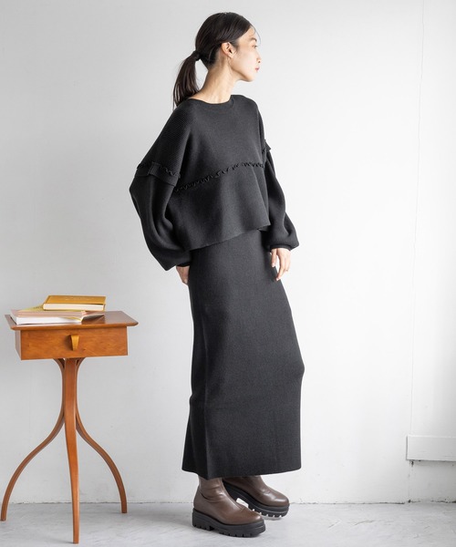 LOWRYS FARM（ローリーズファーム）の「メローニットSETUP 160647（ワンピース・レディース・ブラック/ブラウン/ブルー/アイボリー・FREE）」の6枚目の写真