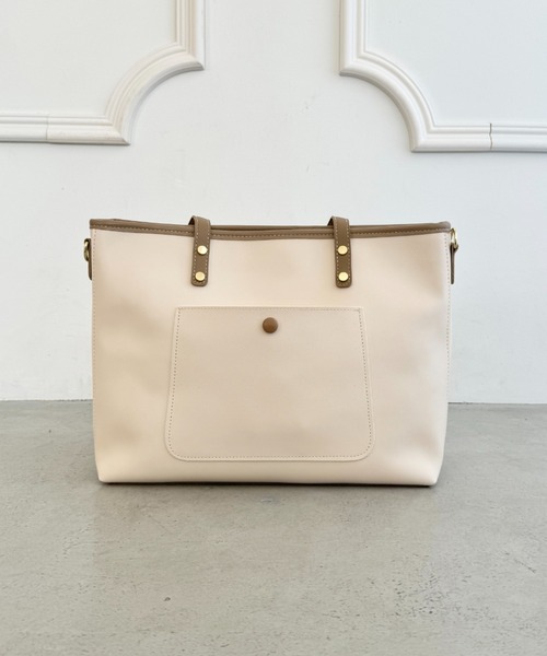 セール】【A4収納/自立/ジッパー開閉】仕切りポケットPUトートバッグ