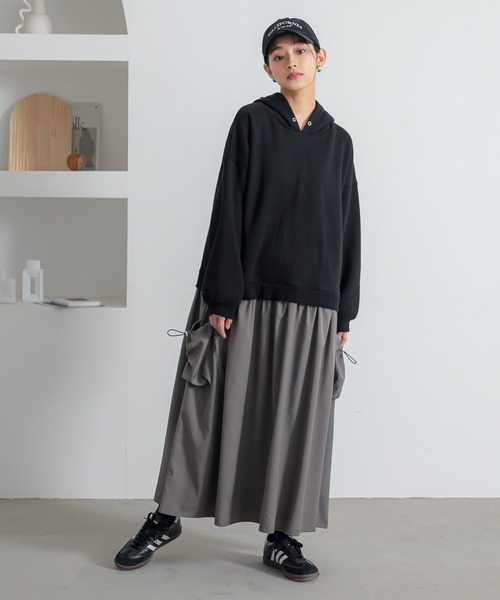 n'OrLABEL（ノアールレーベル）の「【機能素材】『裏起毛異素材ドッキングフードワンピース』（ワンピース・レディース・ブラック/杢グレー/マスタード・FREE）」の22枚目の写真