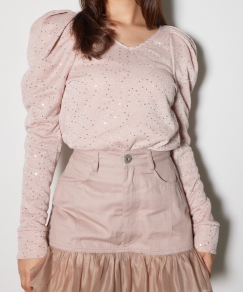 rienda（リエンダ）の「スパークリングギャザースリーブカットトップス（Tシャツ/カットソー・レディース・ライトピンク/グレー/ホワイト・FREE）」の3枚目の写真