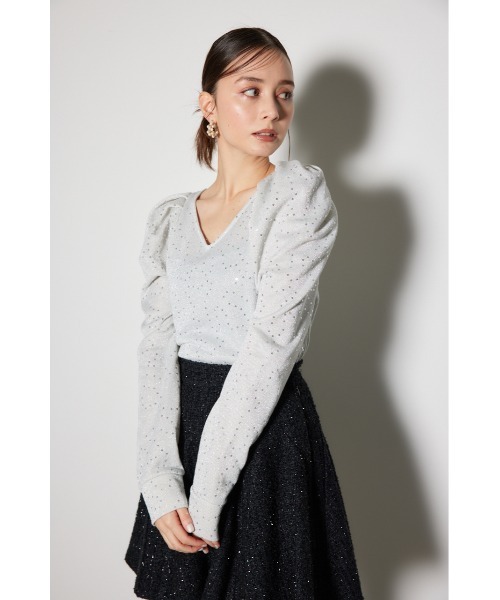 rienda（リエンダ）の「スパークリングギャザースリーブカットトップス（Tシャツ/カットソー・レディース・ライトピンク/グレー/ホワイト・FREE）」の4枚目の写真