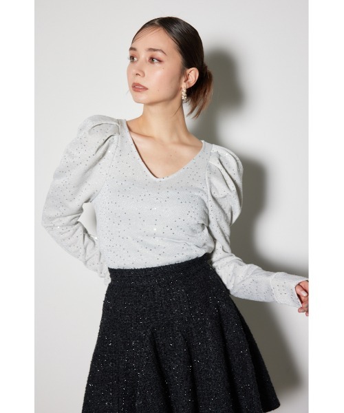 rienda（リエンダ）の「スパークリングギャザースリーブカットトップス（Tシャツ/カットソー・レディース・ライトピンク/グレー/ホワイト・FREE）」の5枚目の写真