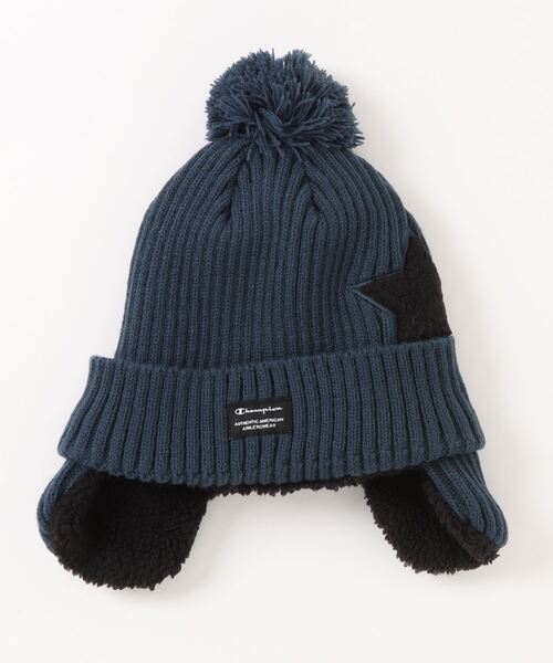 Champion(チャンピオン)の「【Champion/チャンピオン】キッズ リブ耳付きワッチ(ニットキャップ/ビーニー・キッズ・ブラック/ネイビー/ブルー/グリーン・FREE)」の3枚目の写真