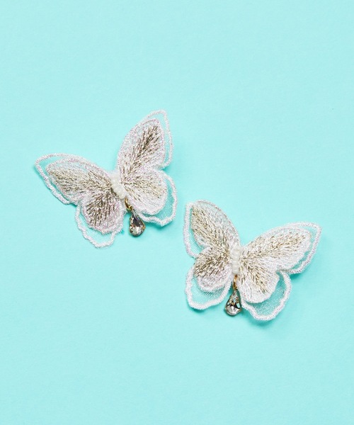 {送料.関税込} 蝶貝ヘアクリップ マルチカラー gargle ガーグル:embroidery papillon 刺繍 蝶 クリップ