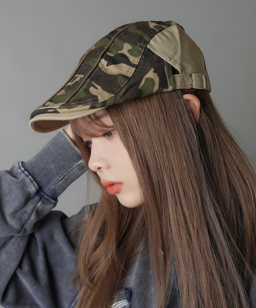 SPINNS（スピンズ）の「カモフラ柄ハンチング（ハンチング/ベレー帽・レディース・ベージュ/カーキ・ONESIZE）」の9枚目の写真