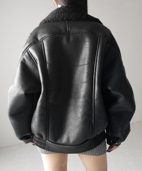 2color 】フェイクレザーベルテッドボアムートンジャケット ／ fake