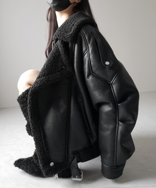 美品 セマンティックデザイン ライダース ムートンジャケット ボア ファー 黒M 美品 セマンティックデザイン ライダース ムートンジャケット ボア