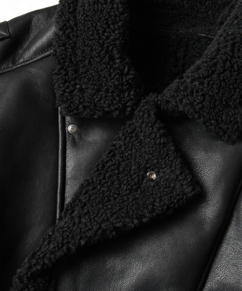 2color 】フェイクレザーベルテッドボアムートンジャケット ／ fake