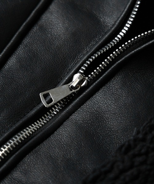 2color 】フェイクレザーベルテッドボアムートンジャケット ／ fake