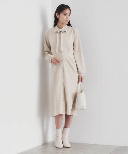 index(インデックス)の「◆ストレッチボウタイワンピース【洗濯機洗い可】(ワンピース・レディース・ネイビー/チャコールグレー/ナチュラル・40/38/42/36)」の9枚目の写真