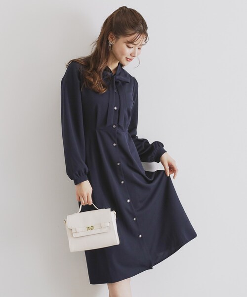 index(インデックス)の「◆ストレッチボウタイワンピース【洗濯機洗い可】(ワンピース・レディース・ネイビー/チャコールグレー/ナチュラル・40/38/42/36)」の12枚目の写真