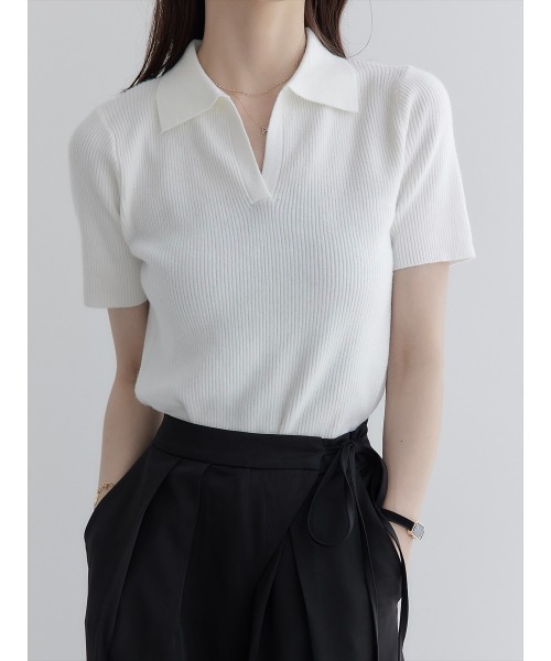 【セール】ポロネックリブニット/ホワイト（ニット/セーター）｜amel（エイメル）