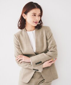 セール】【R'IAM】リネンノーカラージャケット（ノーカラー