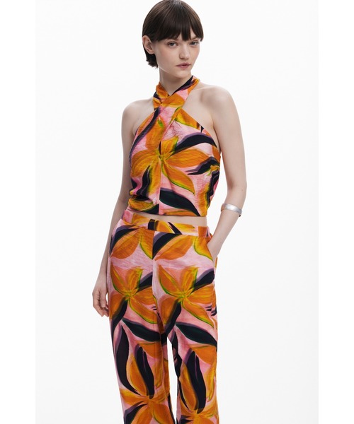 Desigual(デシグアル)の「花柄トロピカルリーフ ワイドパンツ(その他パンツ・レディース・レッド・M/S/XS/XXL/L/XL)」の3枚目の写真