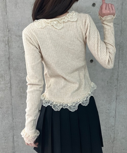 GLAMOROUS JANE(グラマラスジェーン)の「フリルレースリブニットカーデ(ニット/セーター・レディース・ベージュ/ホワイト/ブラック・FREE)」の17枚目の写真