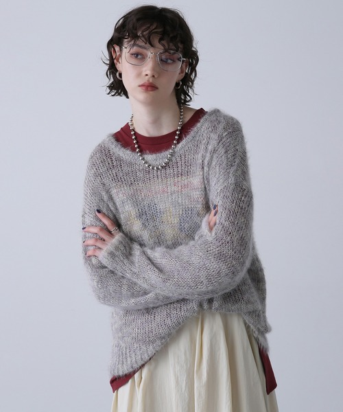 ROSE BUD(ローズバッド)の「ラメシアールーズニット(ニット/セーター・レディース・グレー/グリーン/ピンク・ONE SIZE)」の7枚目の写真
