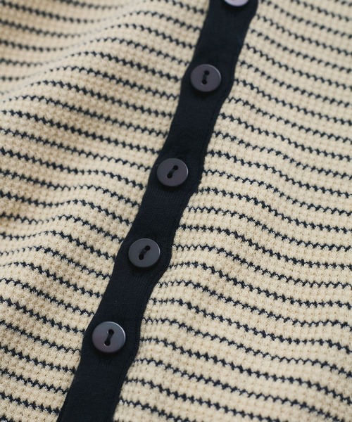 VIS（ビス）の「【洗える】細ボーダーポロトップス（ポロシャツ・レディース・ブラック/オフホワイト・FREE）」の10枚目の写真