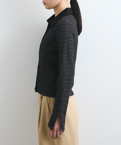 VIS（ビス）の「【洗える】細ボーダーポロトップス（ポロシャツ・レディース・ブラック/オフホワイト・FREE）」の19枚目の写真