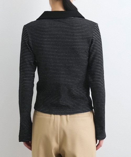 VIS（ビス）の「【洗える】細ボーダーポロトップス（ポロシャツ・レディース・ブラック/オフホワイト・FREE）」の20枚目の写真