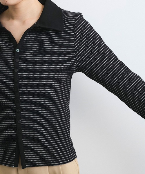 VIS（ビス）の「【洗える】細ボーダーポロトップス（ポロシャツ・レディース・ブラック/オフホワイト・FREE）」の22枚目の写真
