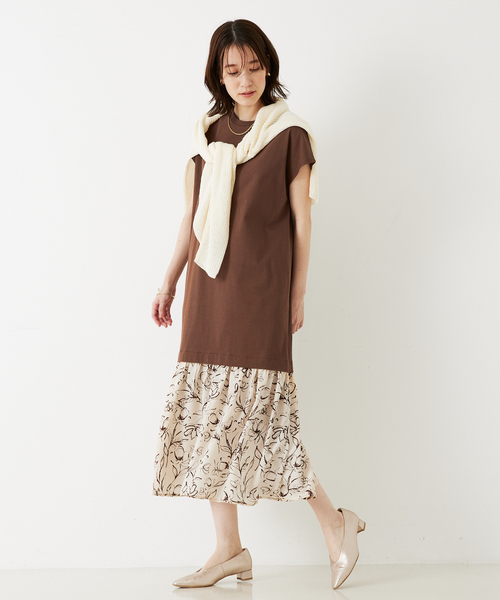 abahouse mavie（アバハウスマヴィ）の「【大人のいちまんワンピ】プリントコンビワンピ/春服/夏服（ワンピース・レディース・ブラウン/ブラック/ネイビー・フリー）」の6枚目の写真