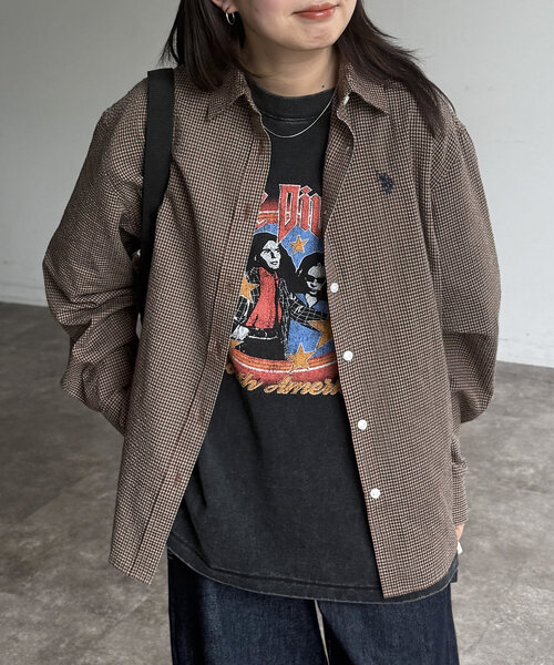 CPCM（シーピーシーエム）の「シアサッカーチェックシャツ（シャツ/ブラウス・レディース・ブルー/イエロー/オレンジ/グリーン/ブラウン・FREE）」の3枚目の写真