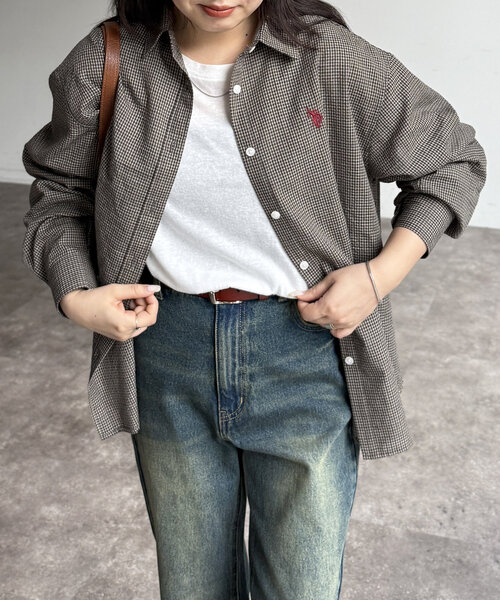 CPCM（シーピーシーエム）の「シアサッカーチェックシャツ（シャツ/ブラウス・レディース・ブルー/イエロー/オレンジ/グリーン/ブラウン・FREE）」の12枚目の写真