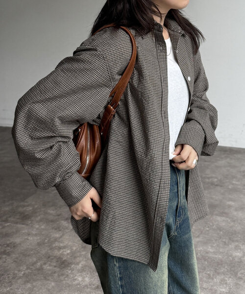 CPCM（シーピーシーエム）の「シアサッカーチェックシャツ（シャツ/ブラウス・レディース・ブルー/イエロー/オレンジ/グリーン/ブラウン・FREE）」の9枚目の写真