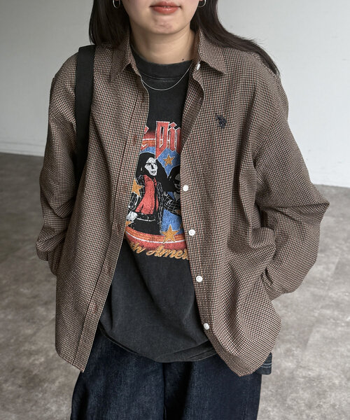 CPCM（シーピーシーエム）の「シアサッカーチェックシャツ（シャツ/ブラウス・レディース・ブルー/イエロー/オレンジ/グリーン/ブラウン・FREE）」の7枚目の写真