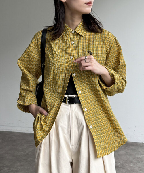 CPCM（シーピーシーエム）の「シアサッカーチェックシャツ（シャツ/ブラウス・レディース・ブルー/イエロー/オレンジ/グリーン/ブラウン・FREE）」の21枚目の写真