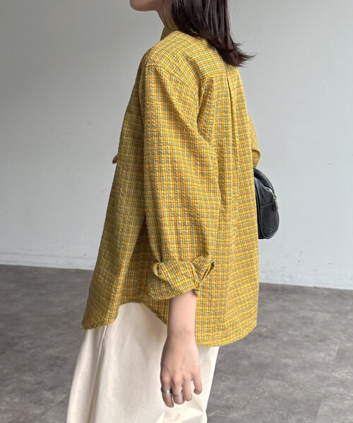 CPCM（シーピーシーエム）の「シアサッカーチェックシャツ（シャツ/ブラウス・レディース・ブルー/イエロー/オレンジ/グリーン/ブラウン・FREE）」の20枚目の写真