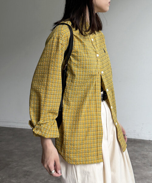 CPCM（シーピーシーエム）の「シアサッカーチェックシャツ（シャツ/ブラウス・レディース・ブルー/イエロー/オレンジ/グリーン/ブラウン・FREE）」の18枚目の写真