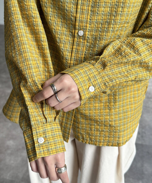 CPCM（シーピーシーエム）の「シアサッカーチェックシャツ（シャツ/ブラウス・レディース・ブルー/イエロー/オレンジ/グリーン/ブラウン・FREE）」の16枚目の写真