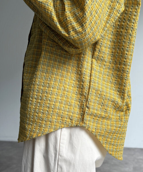 CPCM（シーピーシーエム）の「シアサッカーチェックシャツ（シャツ/ブラウス・レディース・ブルー/イエロー/オレンジ/グリーン/ブラウン・FREE）」の15枚目の写真