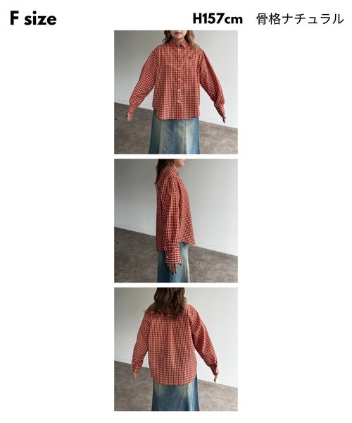 CPCM（シーピーシーエム）の「シアサッカーチェックシャツ（シャツ/ブラウス・レディース・ブルー/イエロー/オレンジ/グリーン/ブラウン・FREE）」の13枚目の写真