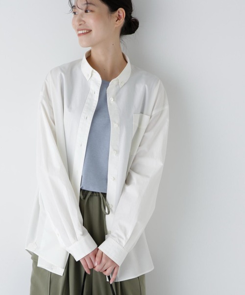 human woman（ヒューマンウーマン）の「◆製品染めボタンダウンオーバーシャツ（シャツ/ブラウス・レディース・ピンク/ホワイト系その他/イエロー・MEDIUM）」の2枚目の写真