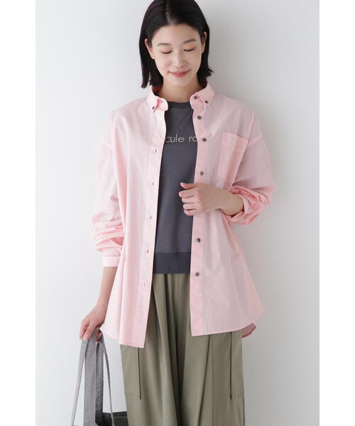 human woman（ヒューマンウーマン）の「◆製品染めボタンダウンオーバーシャツ（シャツ/ブラウス・レディース・ピンク/ホワイト系その他/イエロー・MEDIUM）」の6枚目の写真