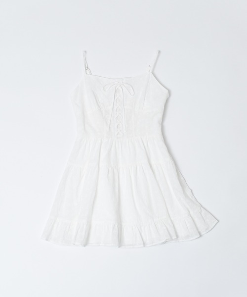 OLIVE des OLIVE（オリーブデオリーブ）の「レースアップミニキャミワンピース（ワンピース・レディース・ブラウン/オフホワイト/サックスブルー・FREE）」の4枚目の写真