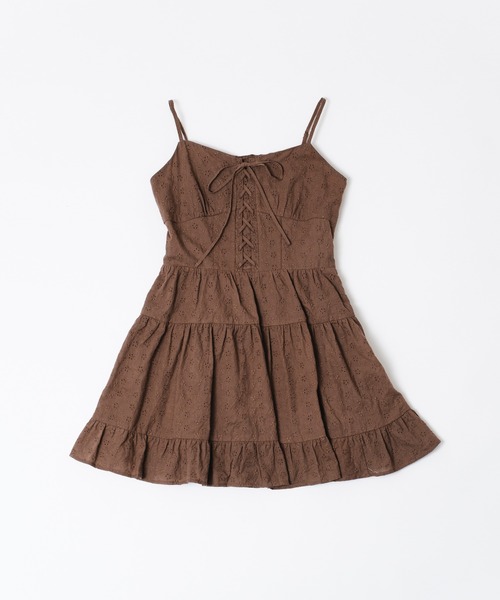 OLIVE des OLIVE（オリーブデオリーブ）の「レースアップミニキャミワンピース（ワンピース・レディース・ブラウン/オフホワイト/サックスブルー・FREE）」の5枚目の写真