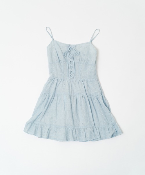 OLIVE des OLIVE（オリーブデオリーブ）の「レースアップミニキャミワンピース（ワンピース・レディース・ブラウン/オフホワイト/サックスブルー・FREE）」の6枚目の写真