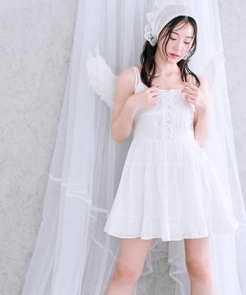 OLIVE des OLIVE（オリーブデオリーブ）の「レースアップミニキャミワンピース（ワンピース・レディース・ブラウン/オフホワイト/サックスブルー・FREE）」の7枚目の写真