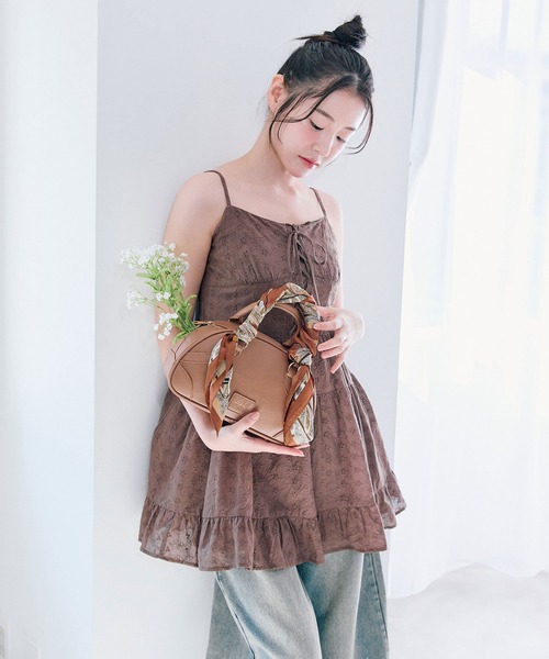 OLIVE des OLIVE（オリーブデオリーブ）の「レースアップミニキャミワンピース（ワンピース・レディース・ブラウン/オフホワイト/サックスブルー・FREE）」の9枚目の写真