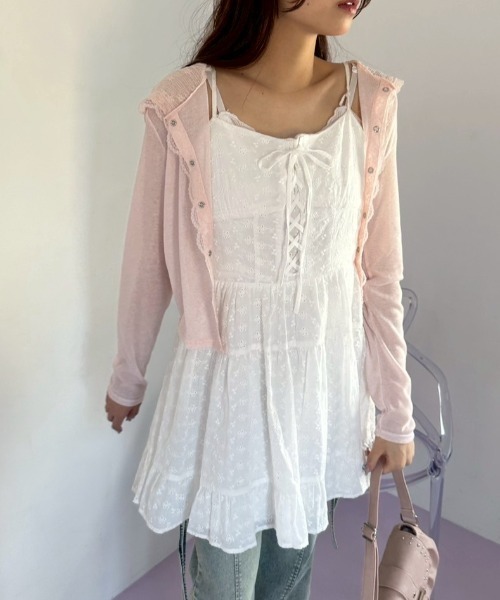 OLIVE des OLIVE（オリーブデオリーブ）の「レースアップミニキャミワンピース（ワンピース・レディース・ブラウン/オフホワイト/サックスブルー・FREE）」の11枚目の写真