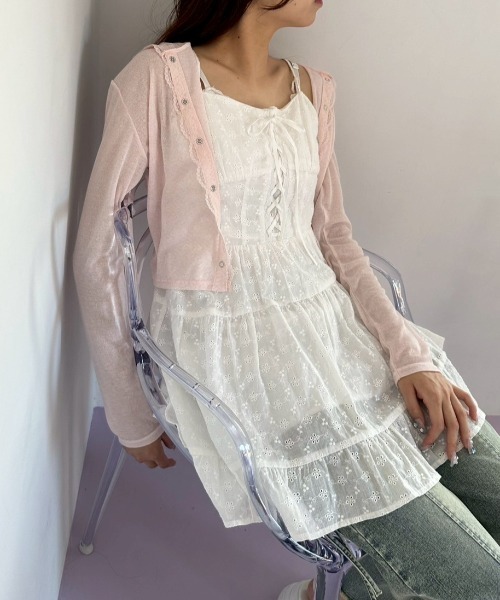 OLIVE des OLIVE（オリーブデオリーブ）の「レースアップミニキャミワンピース（ワンピース・レディース・ブラウン/オフホワイト/サックスブルー・FREE）」の13枚目の写真