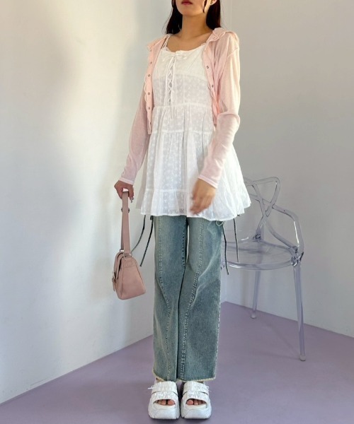 OLIVE des OLIVE（オリーブデオリーブ）の「レースアップミニキャミワンピース（ワンピース・レディース・ブラウン/オフホワイト/サックスブルー・FREE）」の14枚目の写真