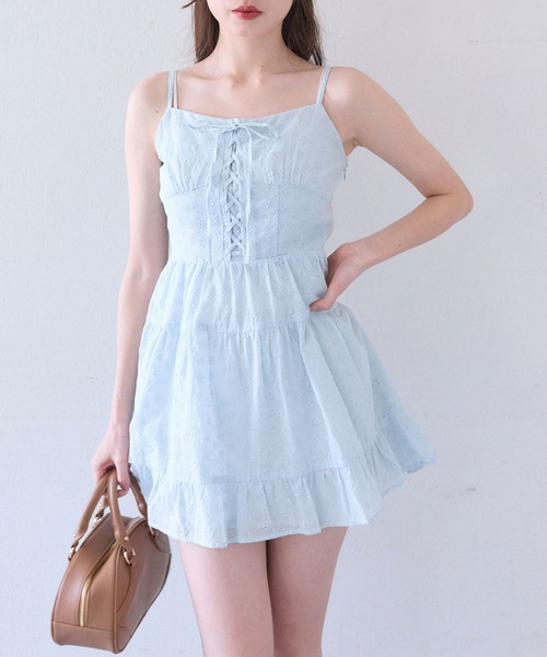 セール】レースアップミニキャミワンピース（ワンピース