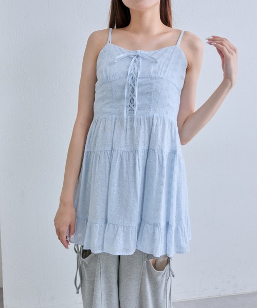 OLIVE des OLIVE（オリーブデオリーブ）の「レースアップミニキャミワンピース（ワンピース・レディース・ブラウン/オフホワイト/サックスブルー・FREE）」の17枚目の写真