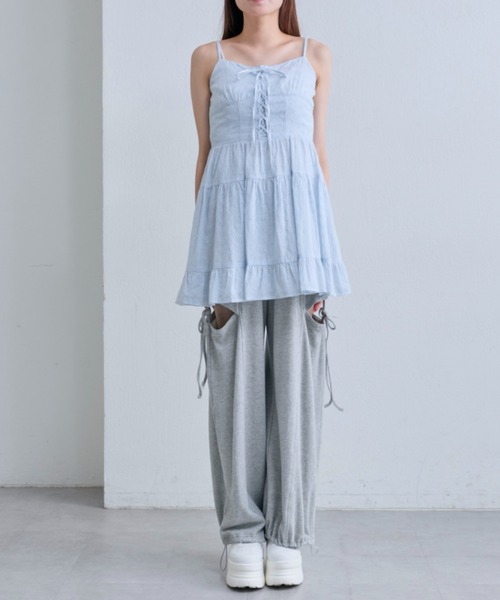 OLIVE des OLIVE（オリーブデオリーブ）の「レースアップミニキャミワンピース（ワンピース・レディース・ブラウン/オフホワイト/サックスブルー・FREE）」の22枚目の写真