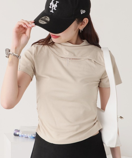 ROOPTOKYO（ループトウキョウ）の「ハイネックテレコリブギャザートップス 秋物 秋服 2026年秋冬（Tシャツ/カットソー・レディース・ピンク/グレー/ブラック/ベージュ/ブラウン/ホワイト・FREE）」の5枚目の写真