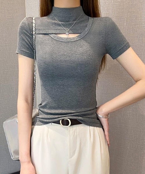 ROOPTOKYO（ループトウキョウ）の「ハイネックテレコリブギャザートップス 秋物 秋服 2026年秋冬（Tシャツ/カットソー・レディース・ピンク/グレー/ブラック/ベージュ/ブラウン/ホワイト・FREE）」の3枚目の写真